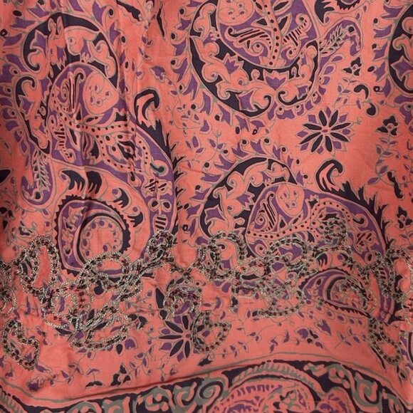 Esprit Coral Paisley Embroidered Peasant Blouse Womens 10 M Bell Sleeve Beaded - Picture 3 of 6